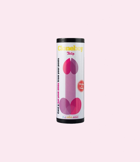 Cloneboy Tulip DIY mold kit cylindrical packaging with pink graphic on light background