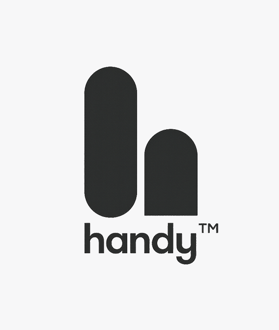 Handy logo in black with two rounded rectangles on white background, adult product category