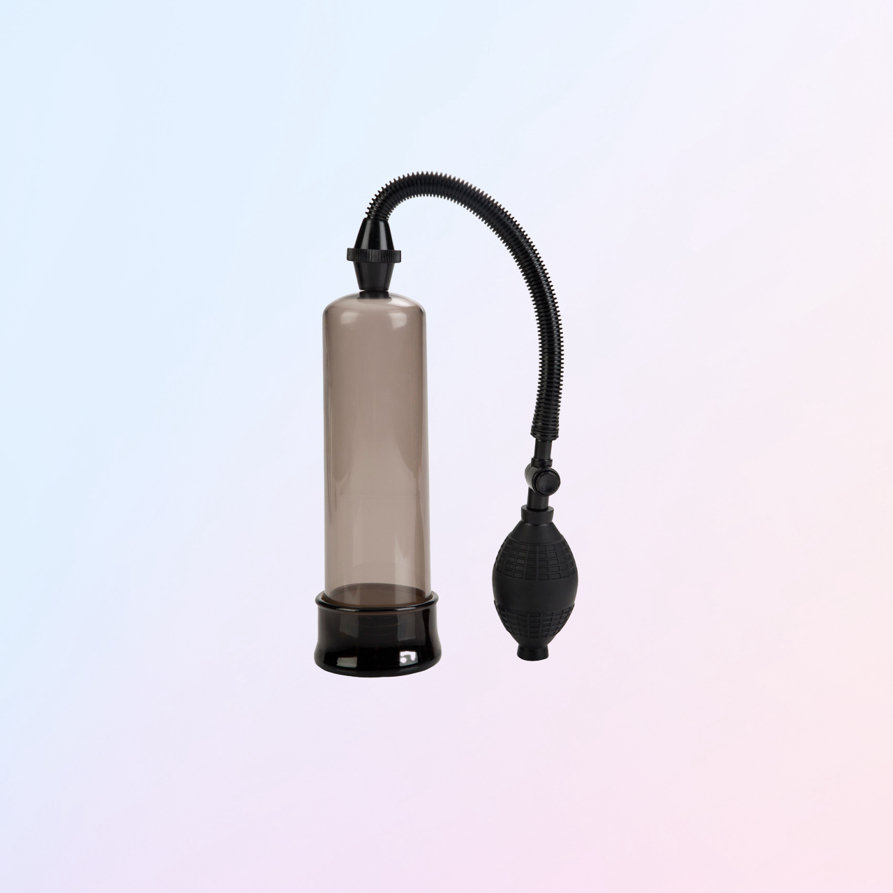 Transparent vacuum pump with black base and flexible hose for intimate enhancement