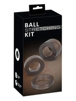 Ball stretching kit med silikonringer i ulike størrelser i emballasje