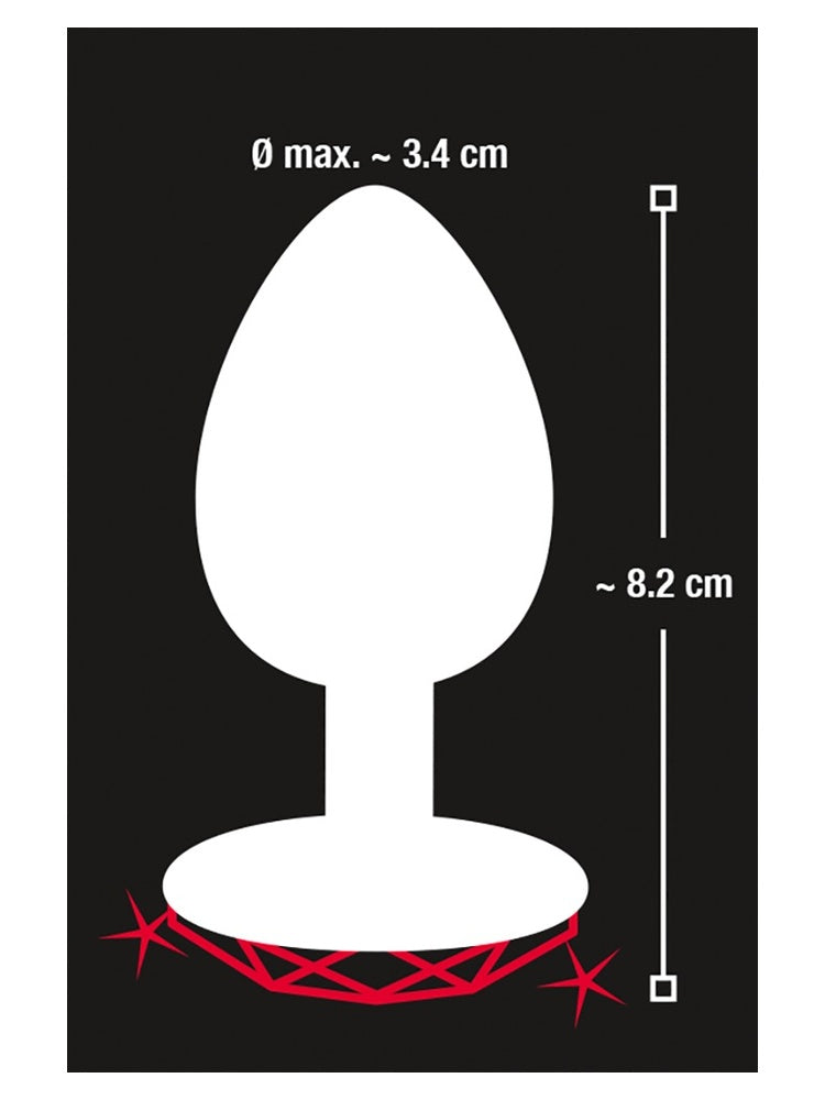 You2Toys Diamond Analplugg Medium – størrelsesdiagram som viser mål: diameter 3,4 cm og total lengde 8,2 cm