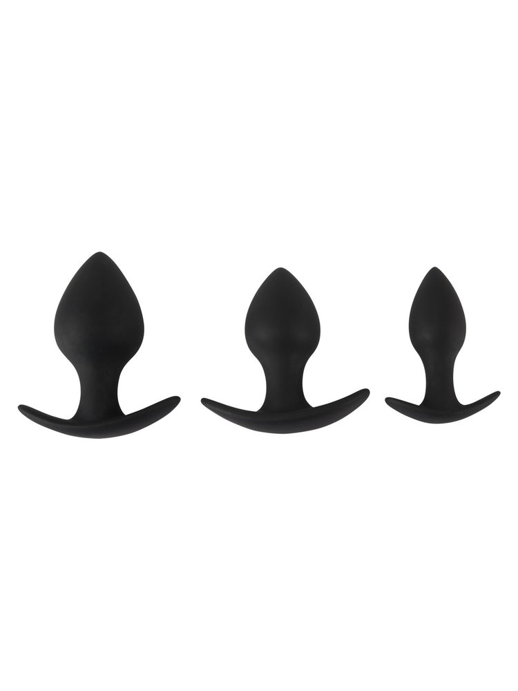 Black Velvets Anal Trainer Set – tre svarte silikonanalplugger i ulike størrelser, sett forfra