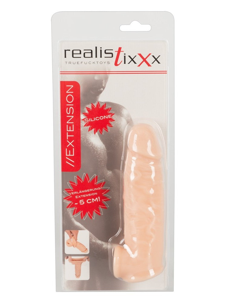 Produktemballasje til realistisk penisforlenger fra Realistixxx-serien i transparent plastpakning.