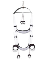 Fetish Fantasy Series Fantasy Bondage Swing produktbilde uten modeller. Hvit sexsving med metallramme, justerbare stropper og polstrede hånd- og ankelfester.