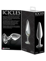 Pipedream Icicles No 26 Buttplug Klar – produkteske vist fra to sider med produktbeskrivelse og bilde av pluggen