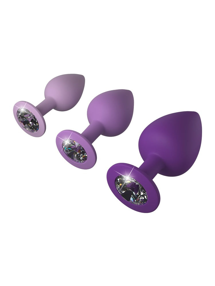 Fantasy For Her Little Gems treningsplugger – tre lilla analplugger i ulike størrelser med dekorative krystaller i basen