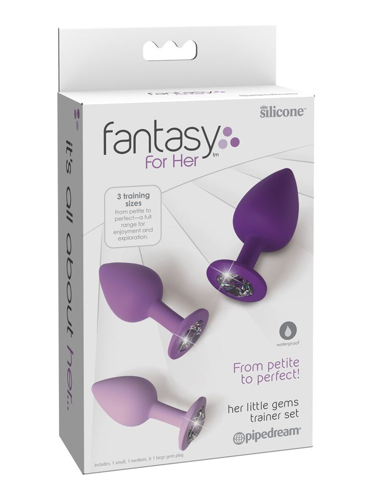 Fantasy For Her Little Gems produkteske – emballasje med tre analplugger i ulike størrelser og dekorative krystaller

