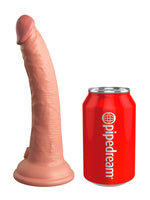 King Cock Elite realistisk silikon-dildo i lys hudfarge med buet skaft, sugekoppbase og rød Pipedream-boks for størrelsessammenligning mot hvit bakgrunn.