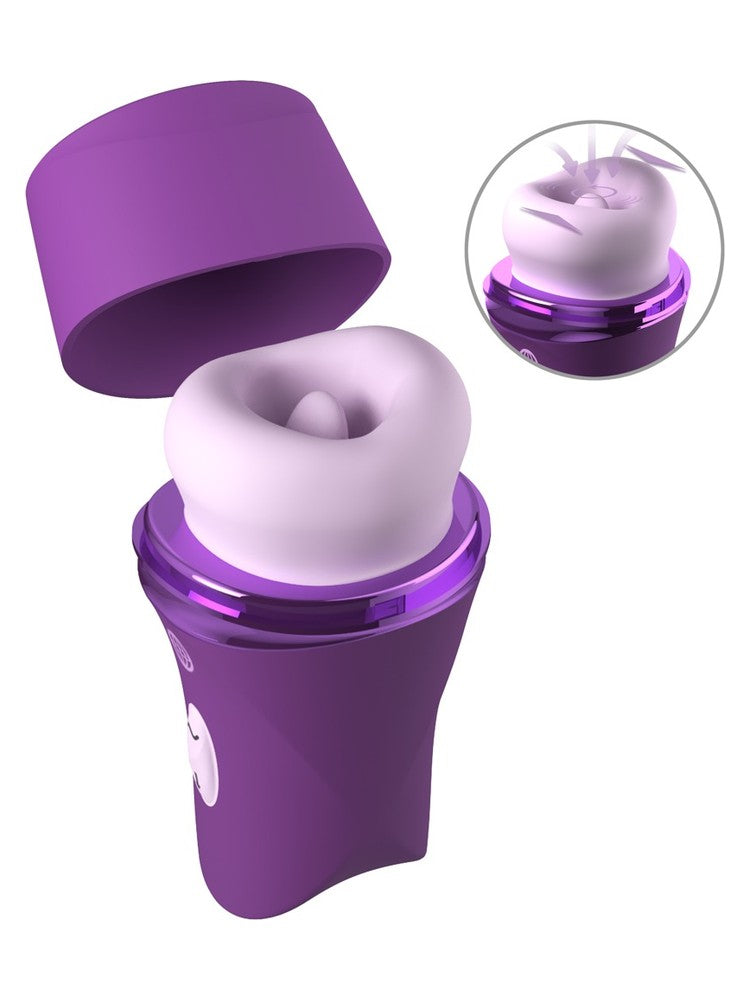 Fantasy For Her Lush Kiss Plush – lilla sugende klitorisvibrator med lokket av og myke silikonlepper