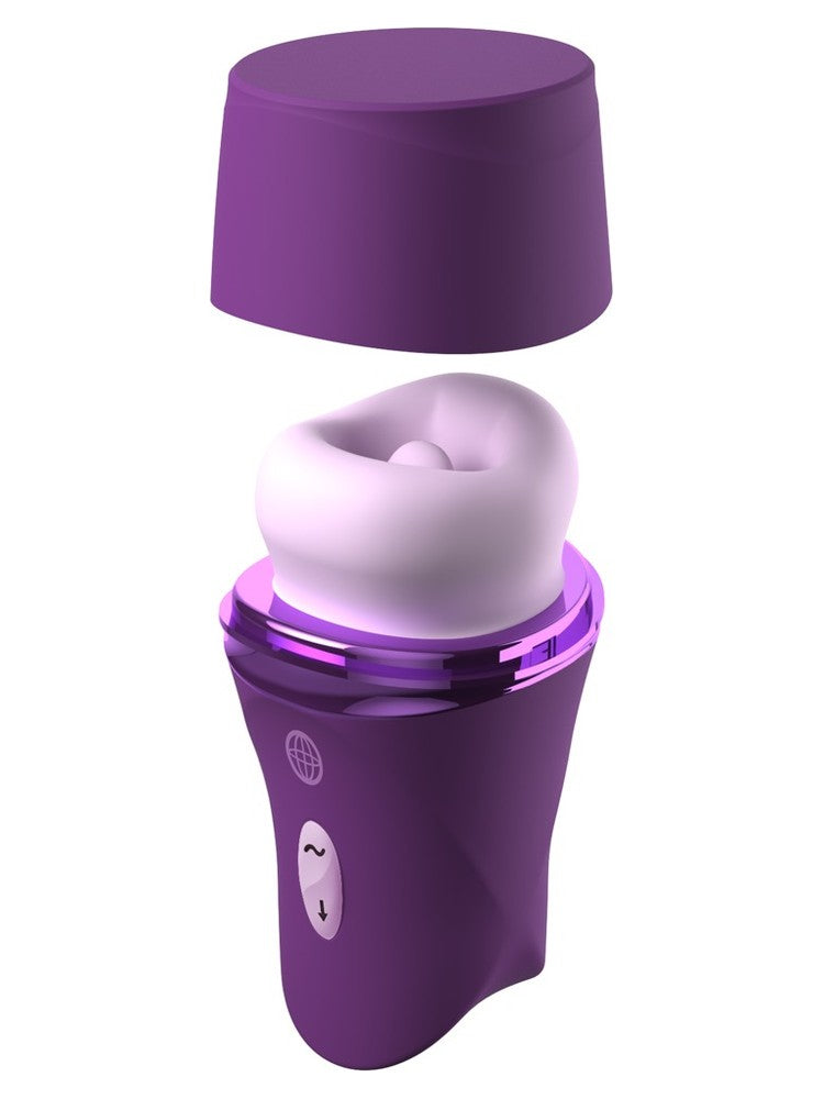 Fantasy For Her Lush Kiss Plush – lilla klitorisvibrator med beskyttelseslokket løftet av