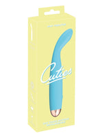 Produkteske til Cuties Mini Vibrator i lysgul emballasje med turkis vibrator avbildet på forsiden