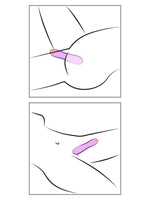 Illustrert bruksguide i to bilder som viser hvordan Cuties minivibrator kan brukes til ekstern stimulering.