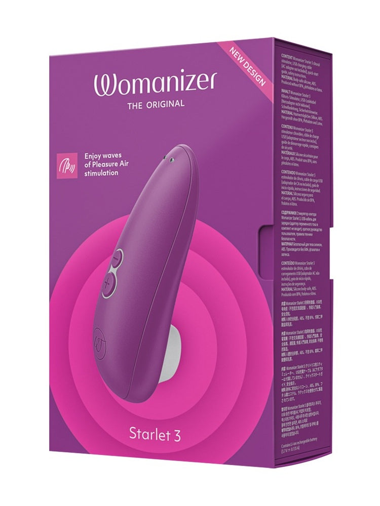 Emballasje i lilla med produktbilde, logo, modellnavn «Starlet 3» og produktinformasjon.