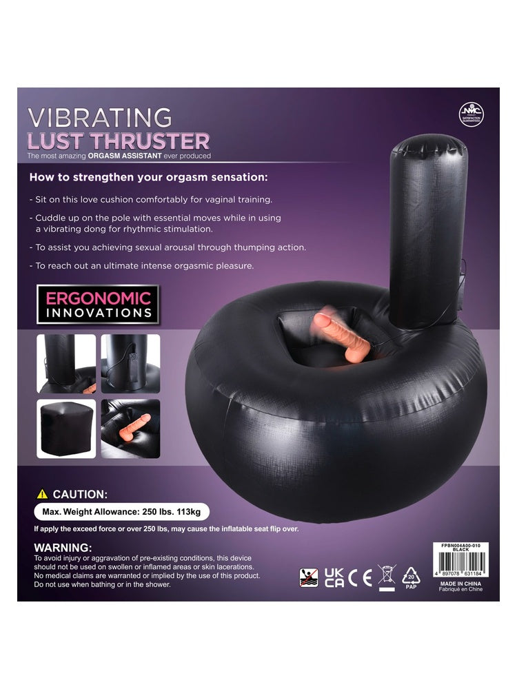 Baksiden av emballasjen. Lilla og svart design med produktbilder, brukerinstruksjoner og sikkerhetsinformasjon.