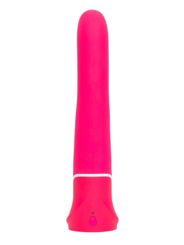 Happy Rabbit G-punktvibrator sett forfra, med fokus på den sylindriske formen og avrundet topp.