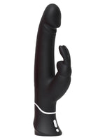 Happy Rabbit realistisk G-punktsvibrator sett fra siden – matt svart silikon med realistisk hode, kaninstimulator med to ører og hvit ring ved håndtaket.