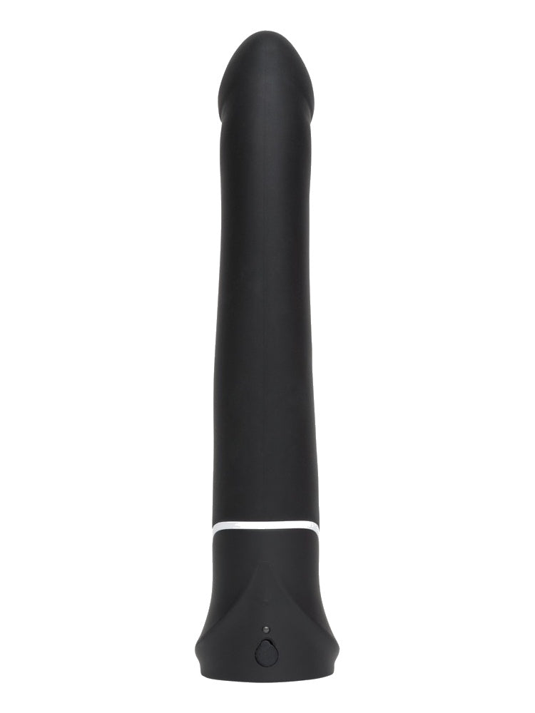 Rabbitvibrator sett forfra uten klitorisarm – viser det realistiske skaftet og den flate basen med kontrollknapper.