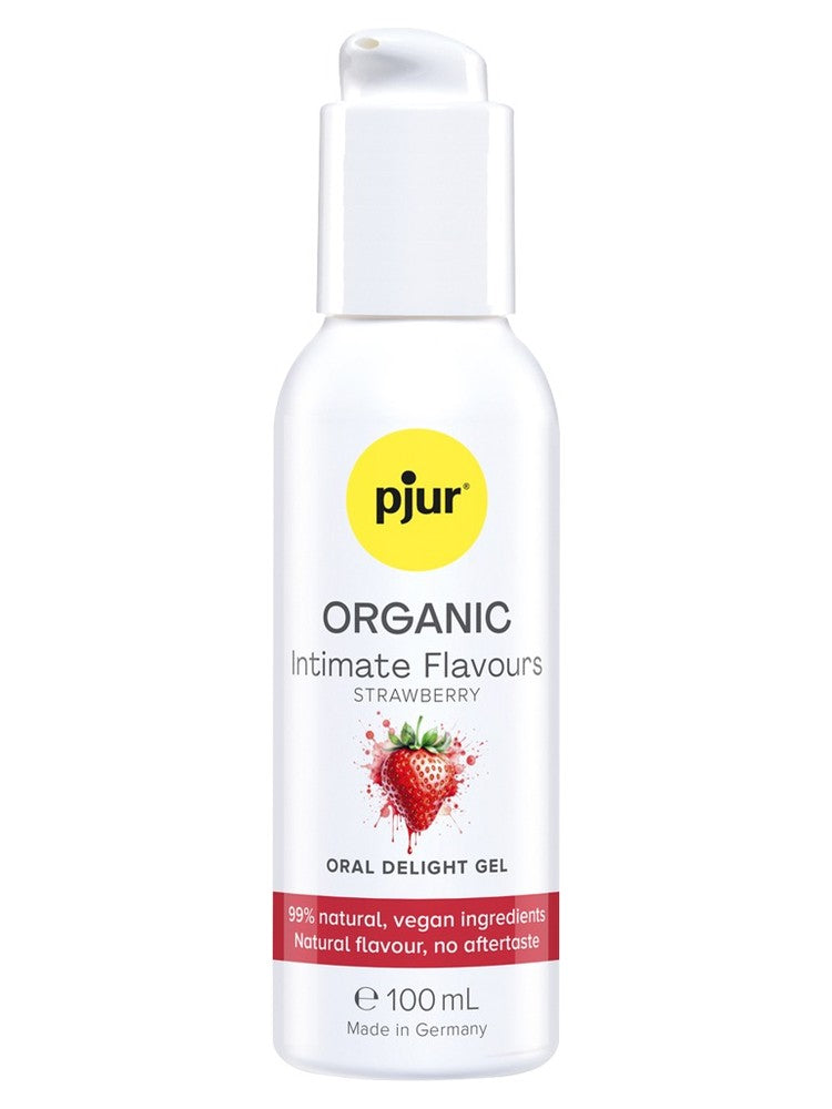 pjur ORGANIC Oral Delight Gel Jordbær – 100 ml pumpeflaske med vannbasert intimgel med jordbærsmak