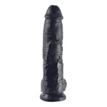 Realistic black dildo with detailed texture and suction cup base for adults.