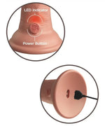 Realistic silicone dildo base with LED indicator, power button, and charging port