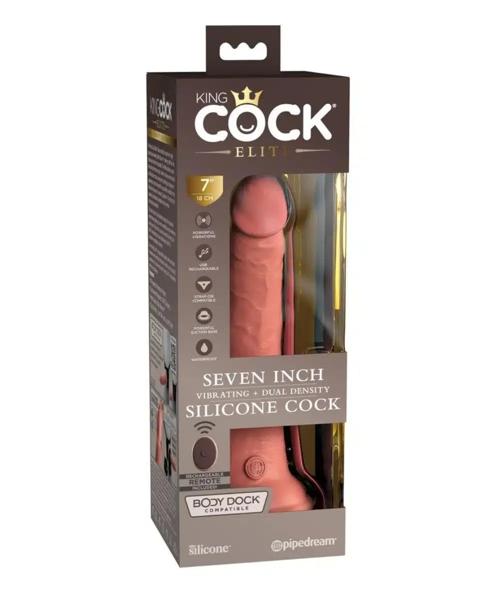Seven inch dual density vibrating silicone dildo packaged, realistic adult toy with remote
