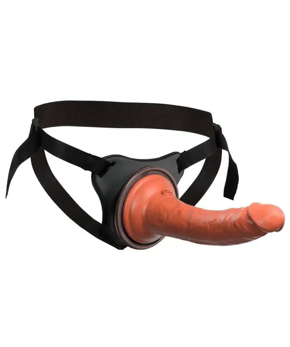 Realistic strap-on dildo with adjustable black harness for couples