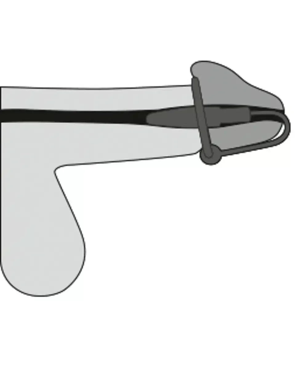Illustration of a penis with a silicone chastity device for male intimate use