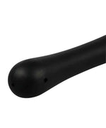 Close-up of a black silicone intimate massage wand against a white background