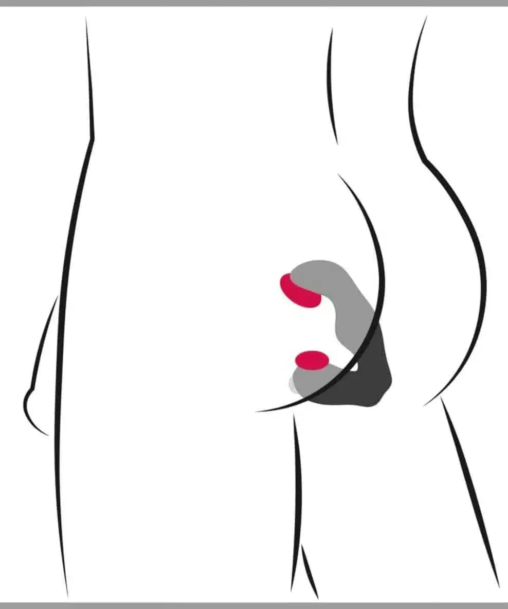 Minimalist illustration of intimate massage with a dual-ended toy for couples.