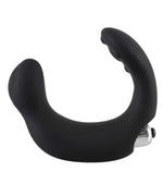Black silicone vibrating couples ring with ergonomic design and silver bullet element