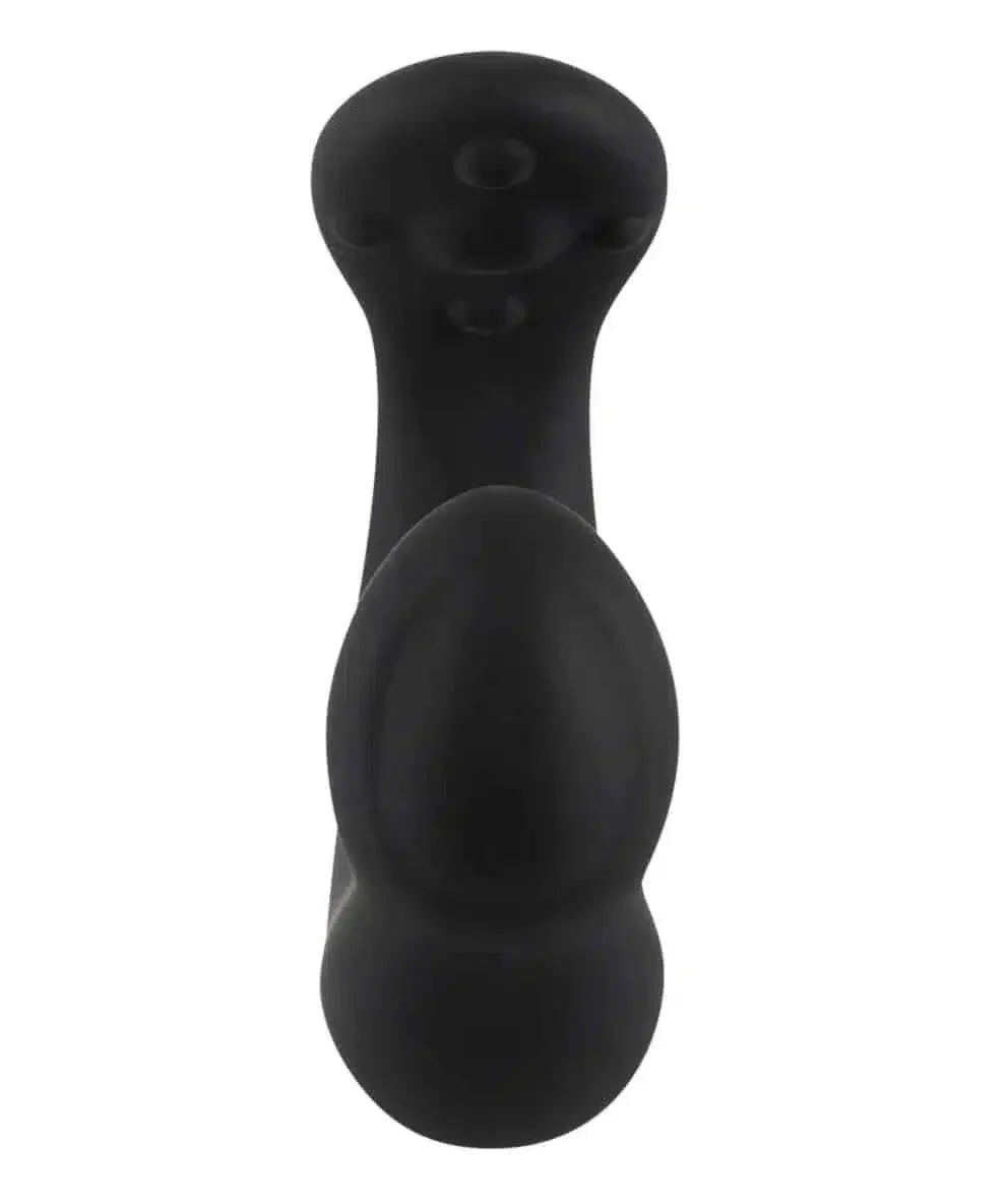 Black silicone prostate massager with ergonomic shape for adult use