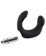 Black couples vibrating ring with detachable bullet vibrator on white background