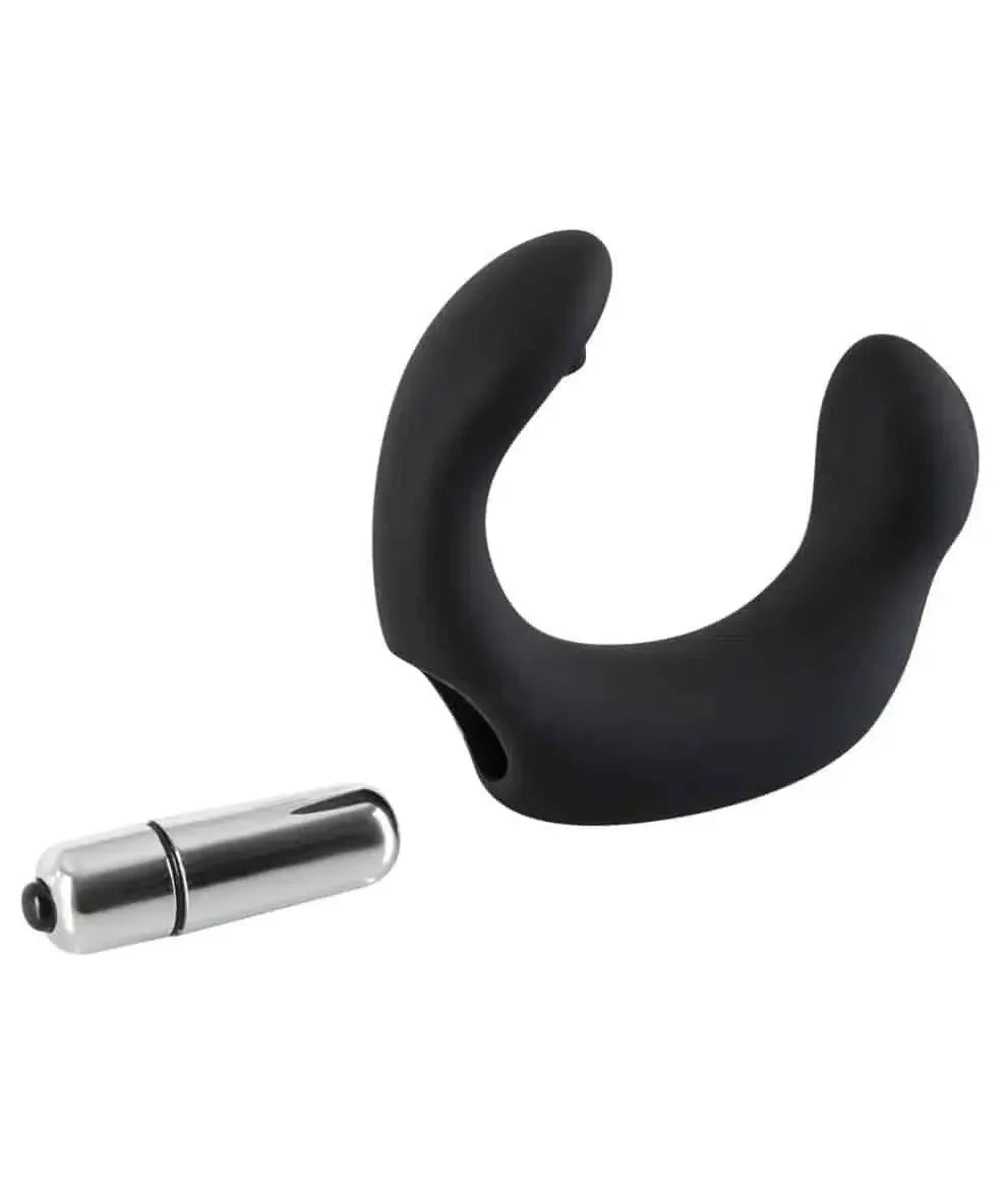Black couples vibrating ring with detachable bullet vibrator on white background
