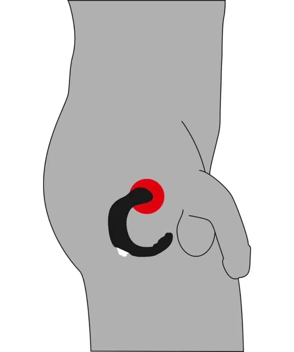 Illustration of a prostate massager inserted for male use, highlighting anatomical position
