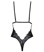 Black lace thong bodysuit with adjustable straps, sexy lingerie for women