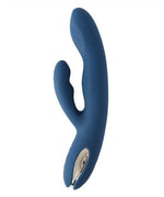 Blue silicone dual-motor rabbit vibrator with curved design for intimate pleasure
