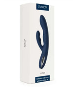 Boxed dual-motor blue vibrator with pulsating tip and ergonomic design