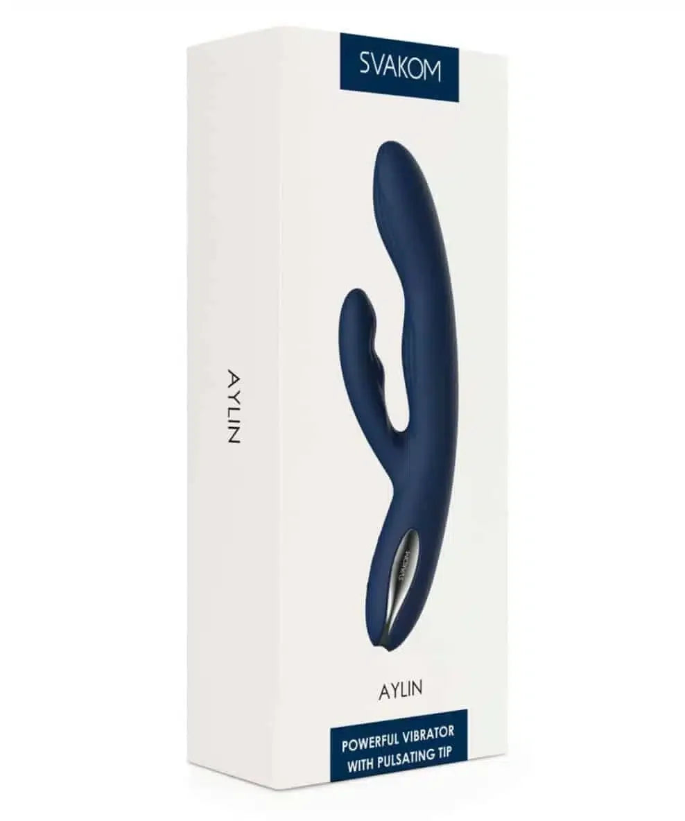 Boxed dual-motor blue vibrator with pulsating tip and ergonomic design
