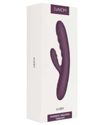 Svakom Avery purple dual stimulator vibrator in packaging, powerful thrusting design