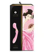 Pink curved intimate massager in decorative box with Japanese art design