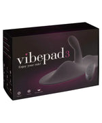Vibepad 3 box featuring black design, product image, and text highlighting vibration and waterproof features