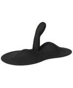 Black silicone prostate massager with ergonomic base on white background