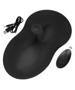 Black vibrating seat with remote control and USB charging cable, adult novelty product