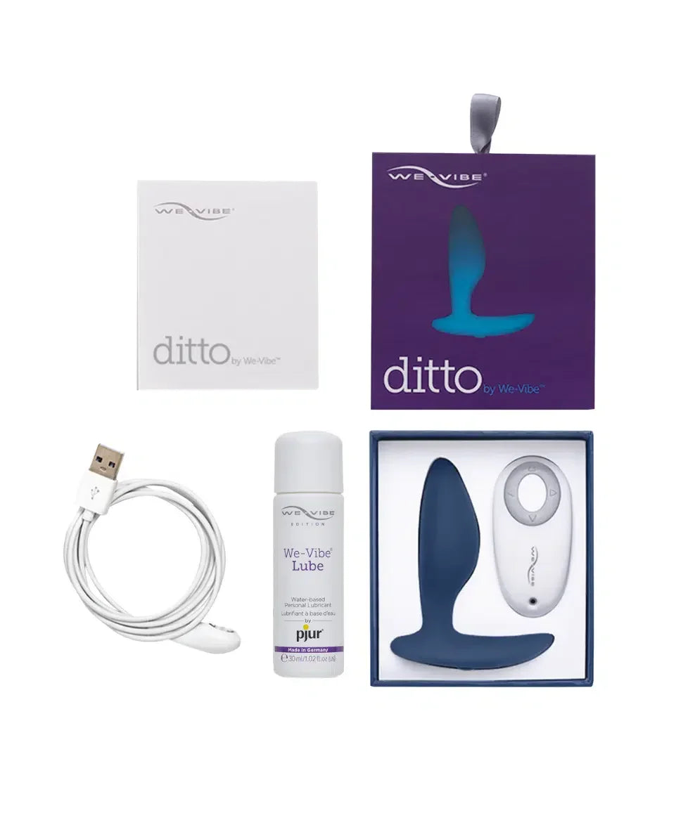We-Vibe Ditto Vibrerende Buttplug Blå. Opplev intens nytelse, høy kvalitet og presis stimulering med We-Vibe Ditto. Fjernkontroll medfølger. Unisex.
