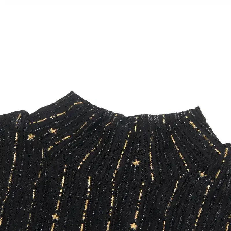 Glamourøs Langermet Bodysuit i Bronseglitrende Mesh