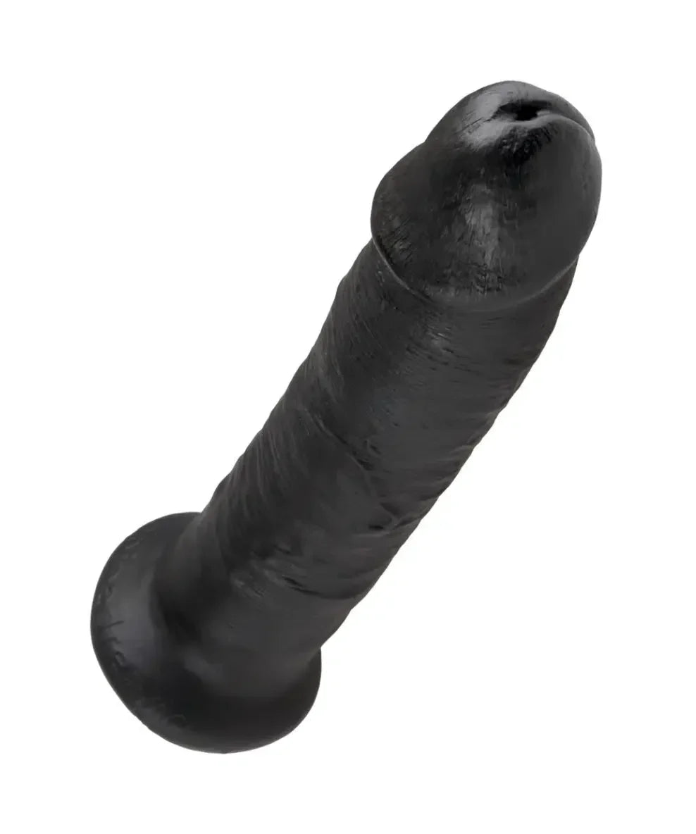 Black realistic dildo with pronounced texture and suction cup base