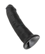 Black realistic silicone dildo with flared base on white background