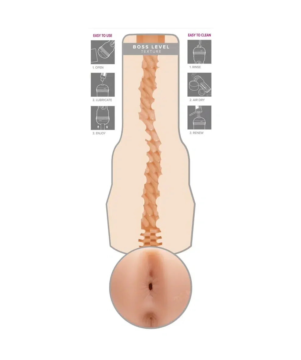 Male toy with realistic texture, soft material, and easy-to-clean design, shown in cross-section.