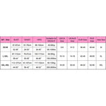 Women's lingerie size chart with bust, waist, hips, weight, and international size conversions.