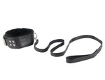 Black faux leather collar with detachable leash, soft lining, for adult roleplay